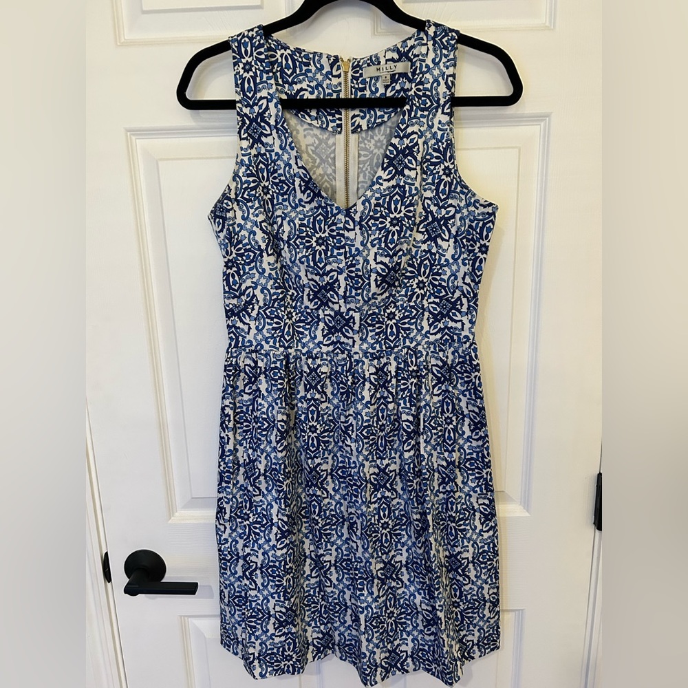 GUC Milly for Design Nation Size 8 Blue and White Stretch Cotton Dress w/pockets